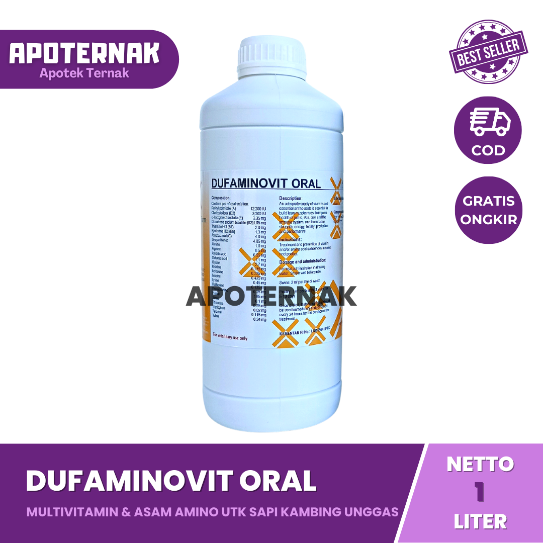 DUFAMINOVIT ORAL 1 Liter | Multivitamin dan Asam Amino Konsentrasi Tinggi Untuk Ayam Sapi Domba Kambing Babi