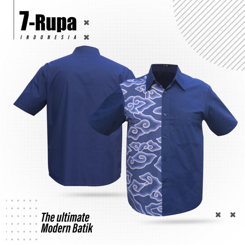 Kemeja Pria kombinasi Batik Mega Mendung