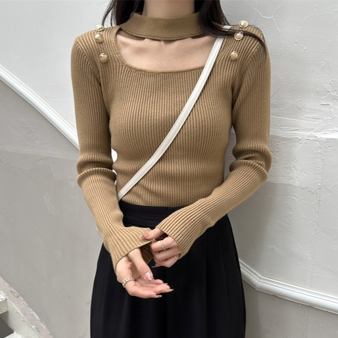 【Premium】Korean T-shirt Long Sleeve Low Cut Rajut 2141