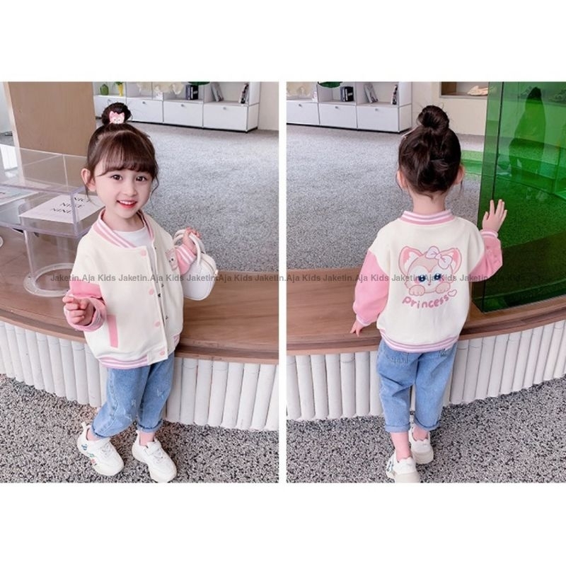 Jaket Varsity Anak Perempuan (1 th - 18 th) PRINCESS LINABELL STELLA LOU Jaket Bomber Varsity Baseball Cute FLeece 1 2 3 4 5 6 7 8 9 10 11 12 13 14 15 16 17 18 Tahun Jacket KIDS Mix Kombinasi 2 Warna Two Tone Korean Style Pink Soft Baby Pink Jaketin Aja