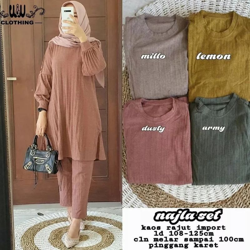 Najla Set Super Premium Original Setelan Tunik Celana SetCel Kaos Rajut Knit Super Premium Wanita Te
