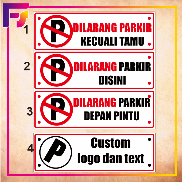 

Stiker waterproff dilarang parkir kecuali atau bisa custom logo