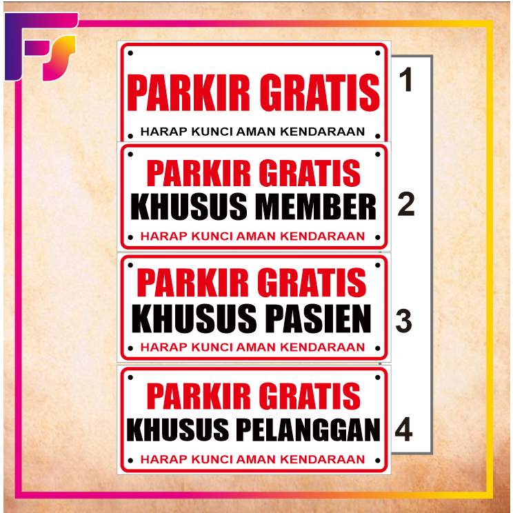 

Stiker waterproff parkir gratis khusus atau bisa custom