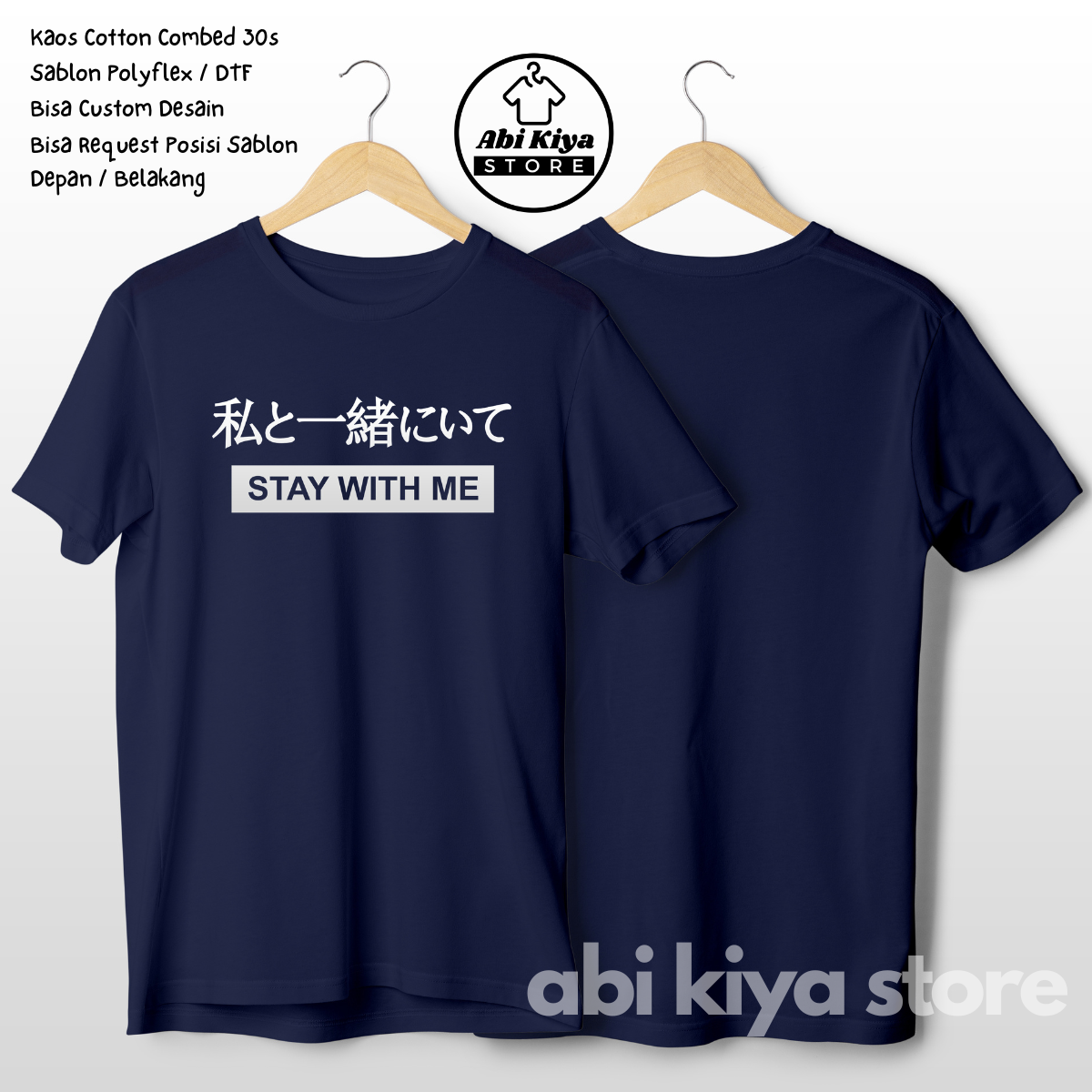 Kaos Distro Kata Kata Tulisan Jepang Stay With Me Pria Wanita Original Keren Murah Sablon Custom