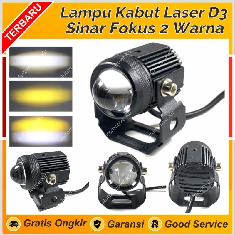 LAMPU TEMBAK LASER D2 D3 2 WARNA LED PUTIH KUNING SINAR FOKUS TERANG TEMBUS KABUT TIDAK SILAU HEMAT 