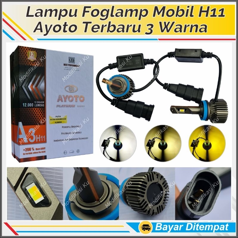 LAMPU KABUT FOGLAMP AYOTO H11 PUTIH & KUNING SINAR SUPER TERANG AWET HEMAT DAYA TEMBUS KABUT HUJAN J