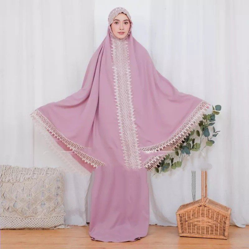 mukena dewasa azalea katun premium jumbo rawdoh renda mewah murah