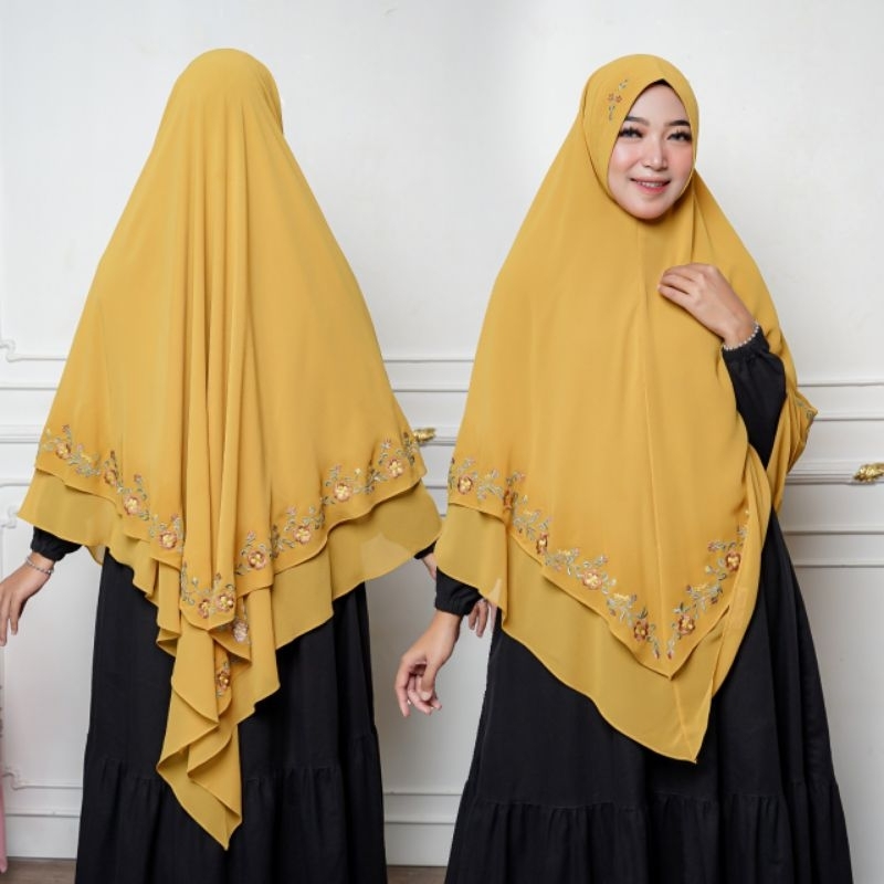 khimar rania bordir/hijab 2 layer bordir/jilbab jumbo bordir