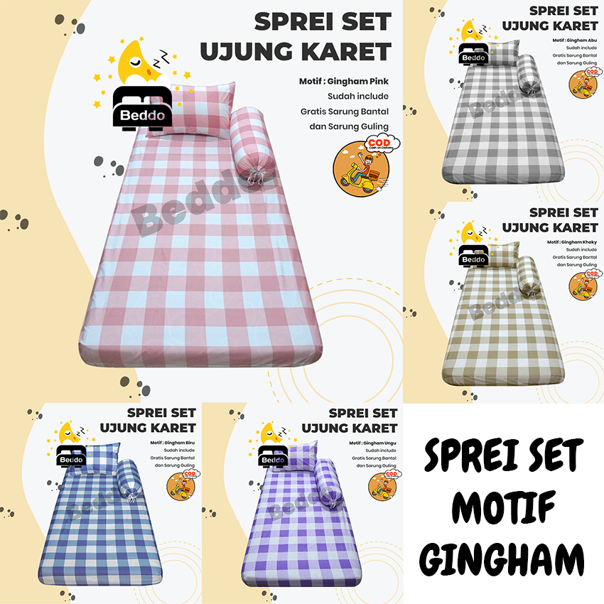 Sprei Single Motif Gingham Kotak kotak Aesthetic Korean