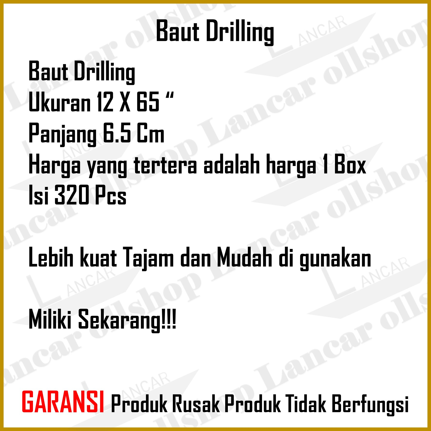 Baut Sekrup Skrup Baja Ringan Roofing Galvalum Driling Murah / Baut Drilling 12x65 Panjang 6,5 Cm Harga 1 Kotak