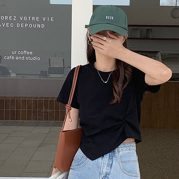 T&amp;Y Kaos Polos Wanita Lengan Pendek 6782 T-Shirt Women Short Sleeve Twisted Atasan Crop Top Wanita Serut Samping Ala Korea Murah Import