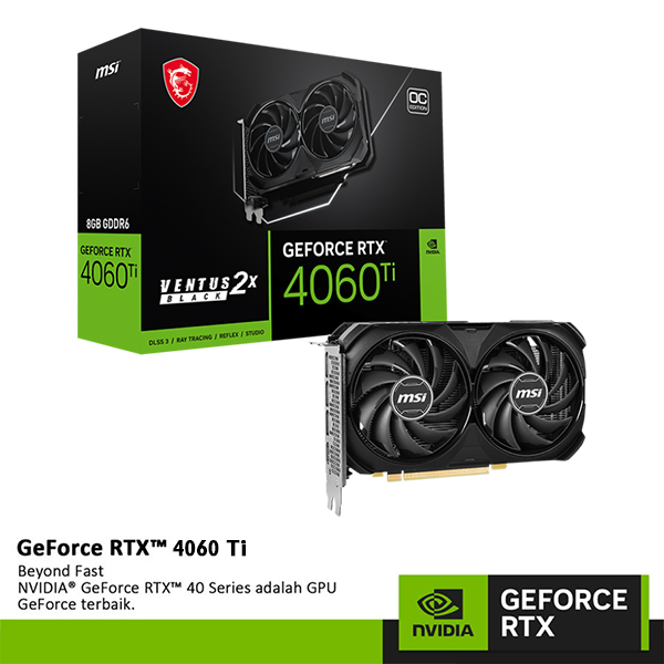 VGA MSI GeForce RTX 4060 Ti VENTUS 2X Black 8G OC | RTX 4060Ti 8GB GDDR6