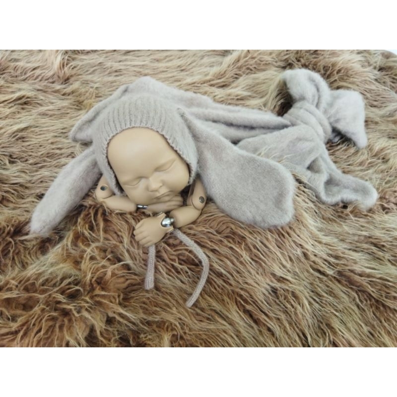 Bunny bonnet set with wrap properti foto bayi