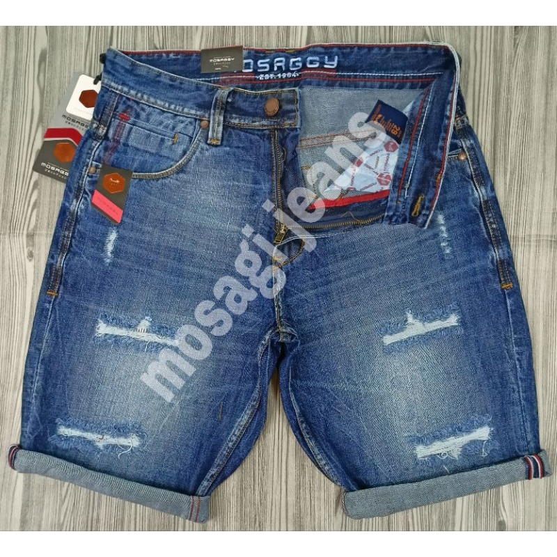 CELANA JEANS PENDEK PRIA MOSAGGY SOBEK PREMIUM