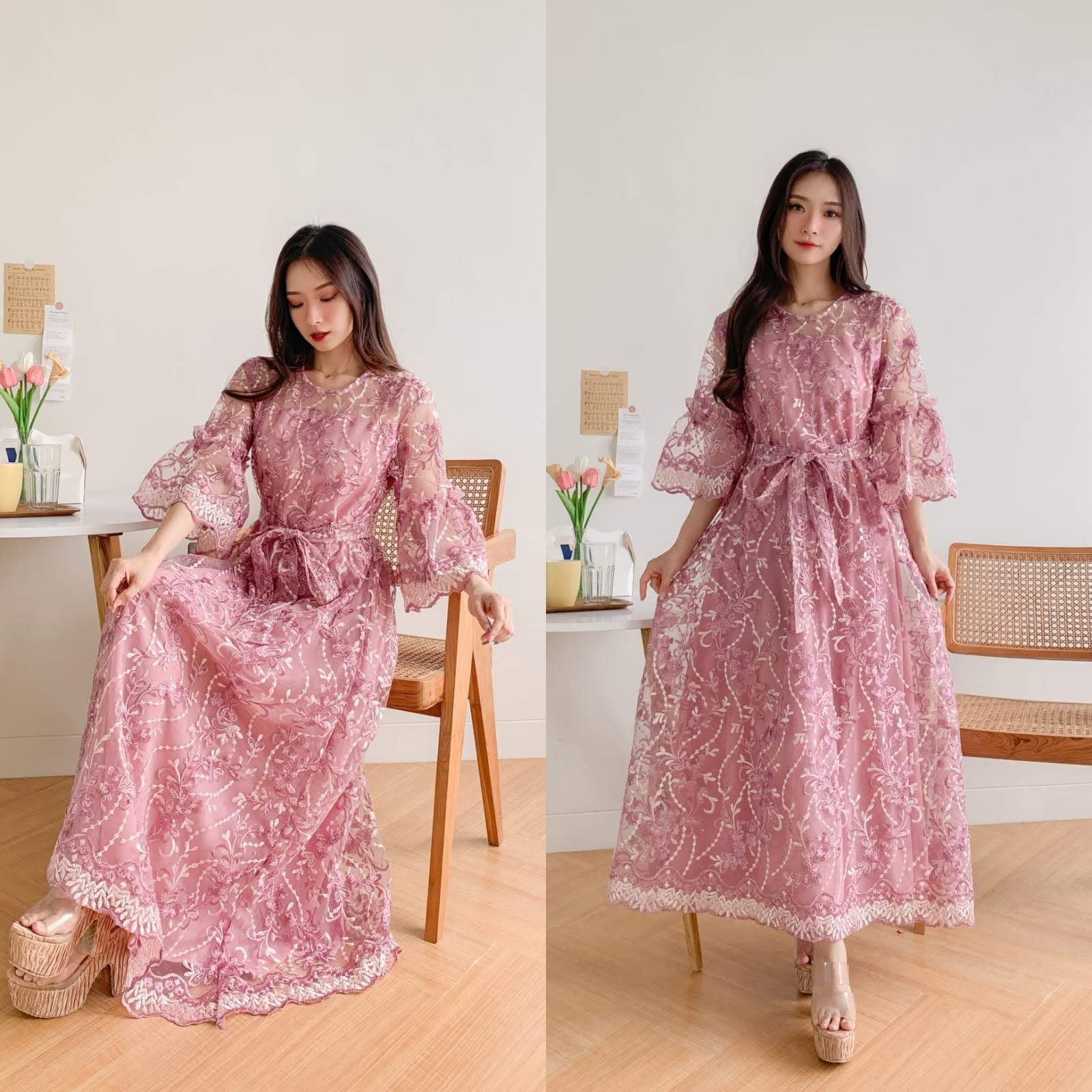 ELDE 77 - Longdress Daniela Matt Brocade Tule 2tone Import Lapis Furing Hyget, Sleting Blkg, Ada Tal