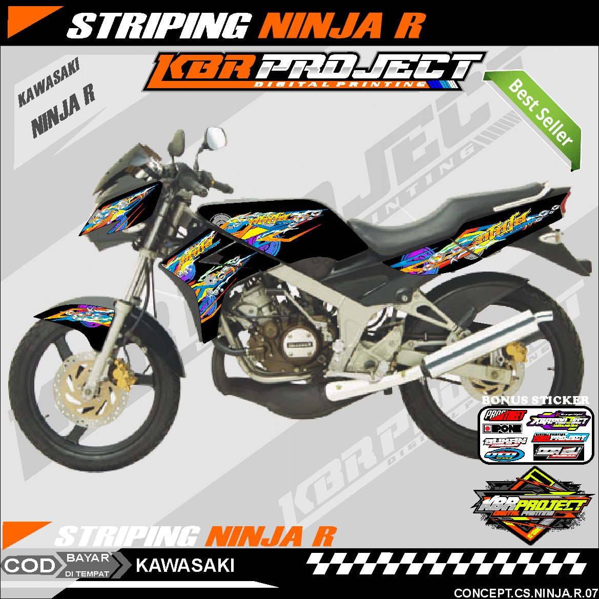 NINJA R STIKER  STRIPING MOTOR KEREN LIS VARIASI NINJA R STIKER MOTOR KAWASAKI DESAIN RACING 07 HOLO