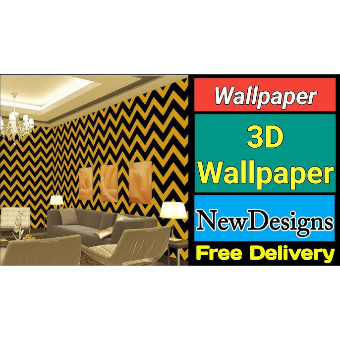 WALLPAPER GELOMBANG STRIP 3D KUNING HITAM NEW MARKAS