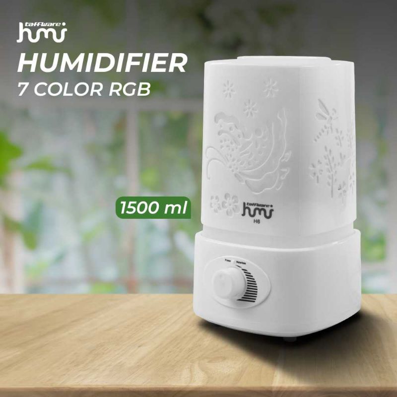 1500ML Air Humidifier Aromatherapy HUMI Diffuser Aromaterapi Essential Oil Aromatherapy Aroma Terapi Disfuser Ultrasonic Pelembab Udara 7 Warna Taffware 1500ml