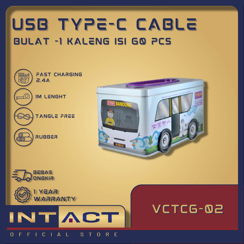 Kabel Data USB Type C V-GeN VCTC6-02 Fast Charging 2.4A 1 Kaleng 60pcs