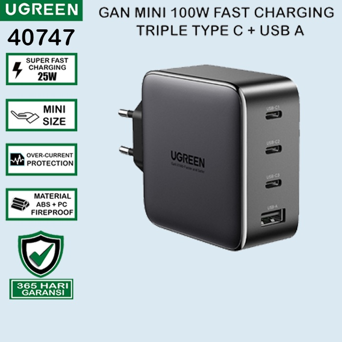 Ugreen Nexode Kepala Adaptor Charger GaN Fast Charging 20W 30W 45W 65W 100W 140W 200W Laptop Handphone Iphone Android-2