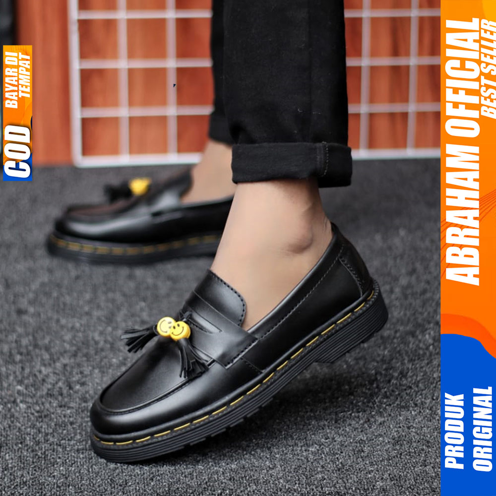 Sepatu Loafers Docmart Formal Pria Casual Kulit Kerja Hitam Abraham