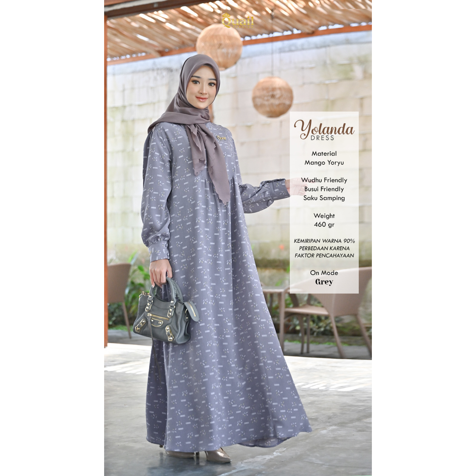 YOLANDA DRESS Muslim Quail Variasi Motif zipper depan