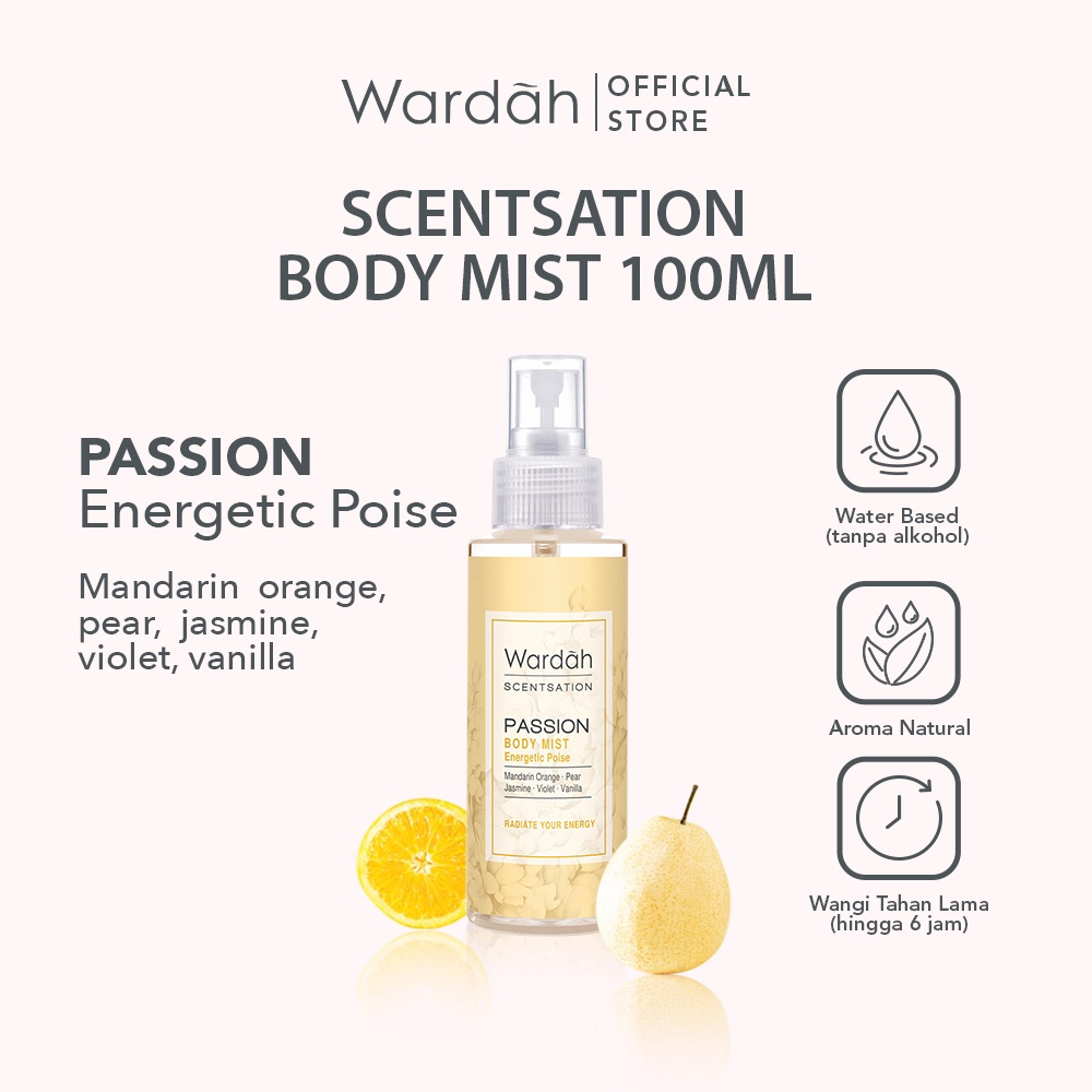 WARDAH Scentsation Body Mist Indonesia / Parfum Wanita 100ml / Bliss Joyful Peaceful Passion Purity / Feminine Elegance / Sweet Sincerity / Harmonious Atmosphere / Energetic Poise / Beauty In Simplicity / Pewangi Harum / Eau De Toillete Parfume EDP EDT