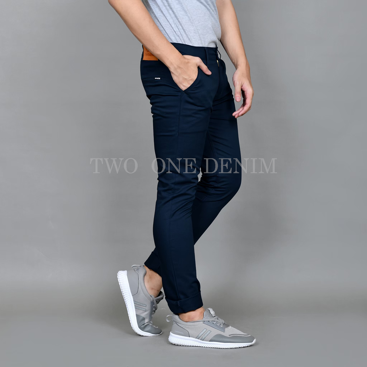 TWO ONE - Celana Chinos Panjang Pria Slim Fit Navy Blue