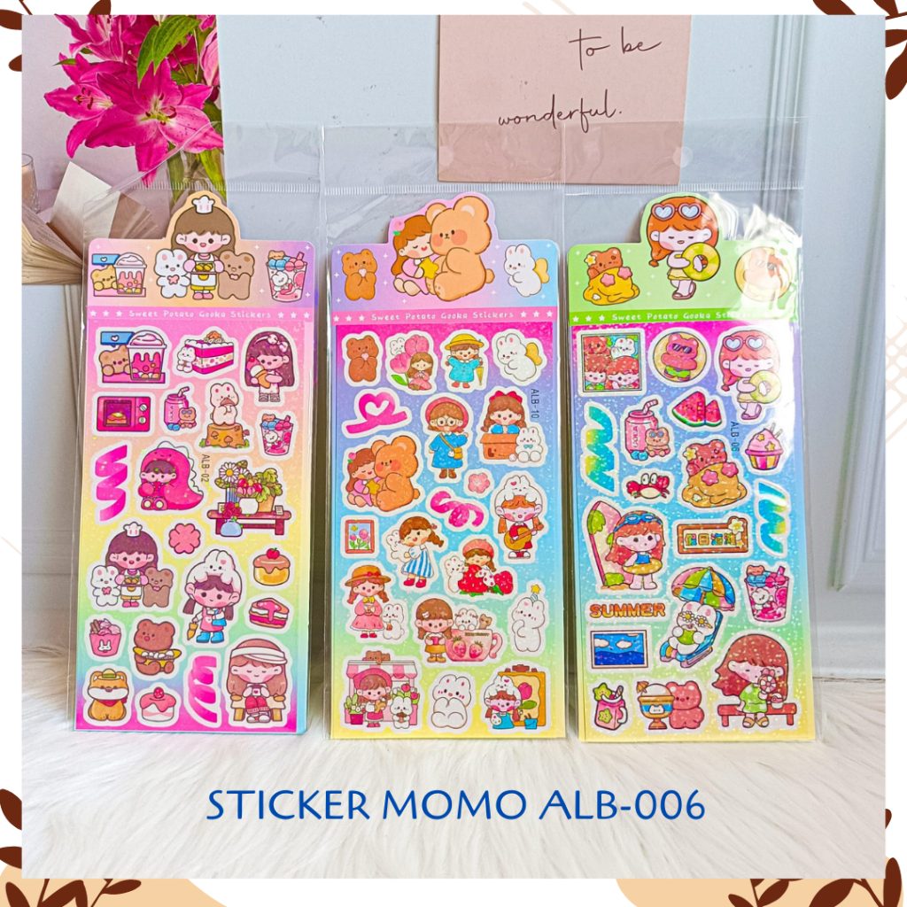 

STICKER GLITTER MOMO ALB-006 (ISI 1 LEMBAR) Set Daily Manual Cute Pattern Decorative Tape Sticker