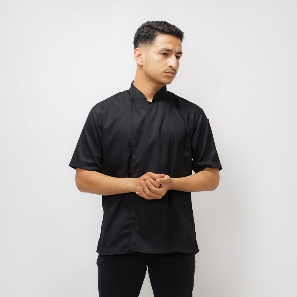 FK - Romain Basic Chef Jacket Short Sleeve Baju Chef Lengan Pendek Hitam