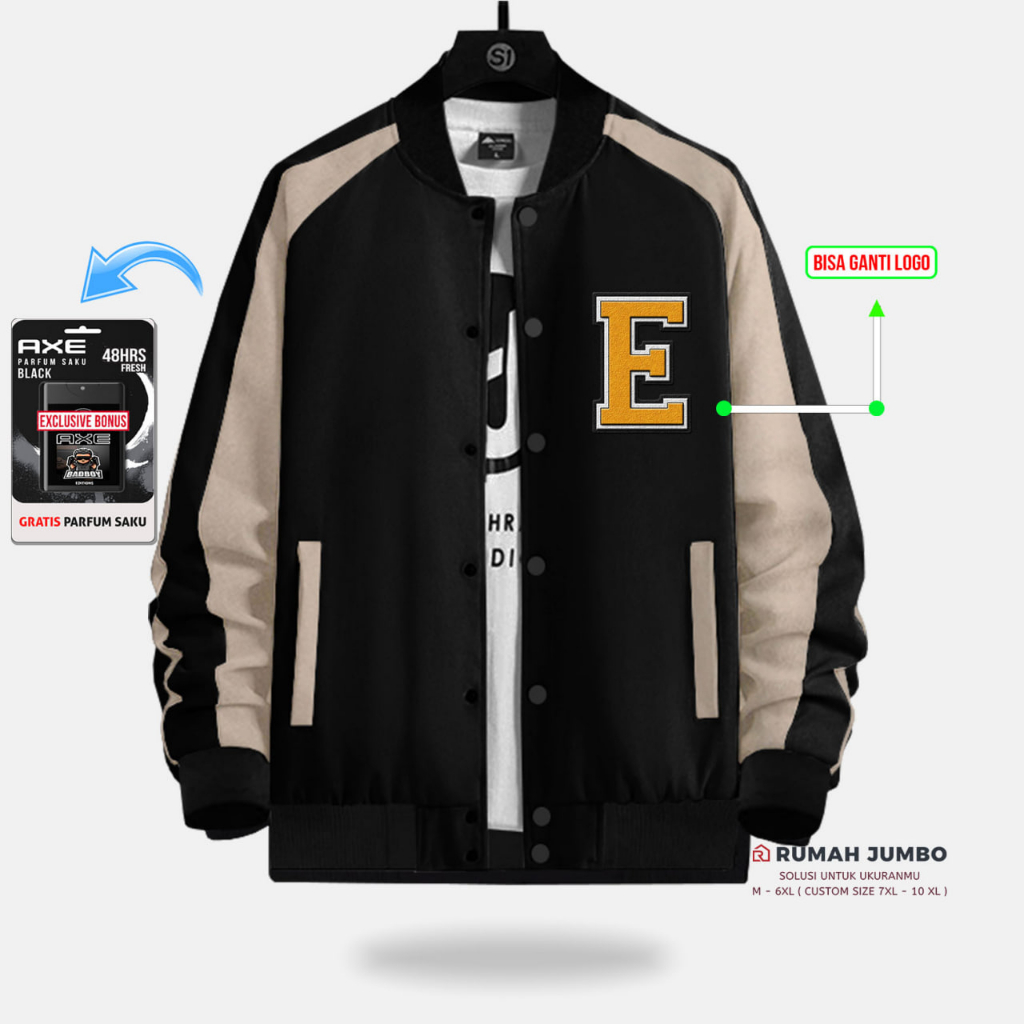 Jaket Bomber Varsity Baseball Latter E Oversize (M - 6XL) Jaket Custom