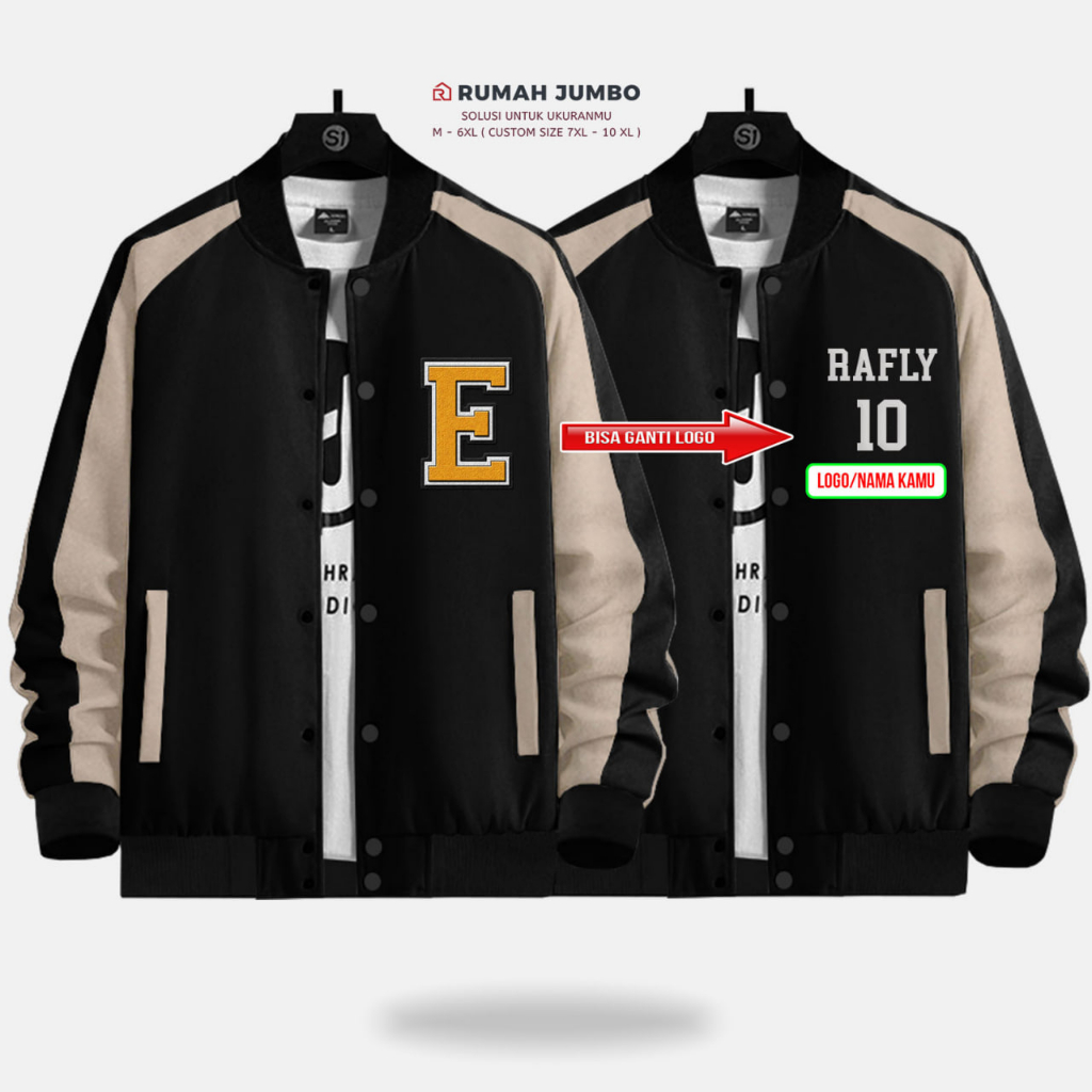 Jaket Bomber Varsity Baseball Latter E Oversize (M - 6XL) Jaket Custom