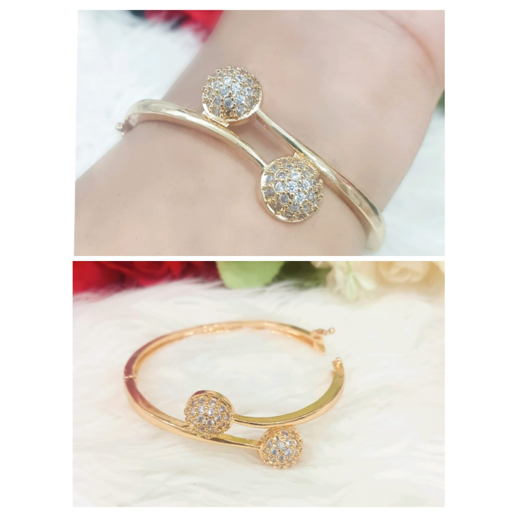 Gelang Dewasa Bangle termurah,Gold&amp;Silver bola dua permata tidak karat ANTI KARAT (COD)