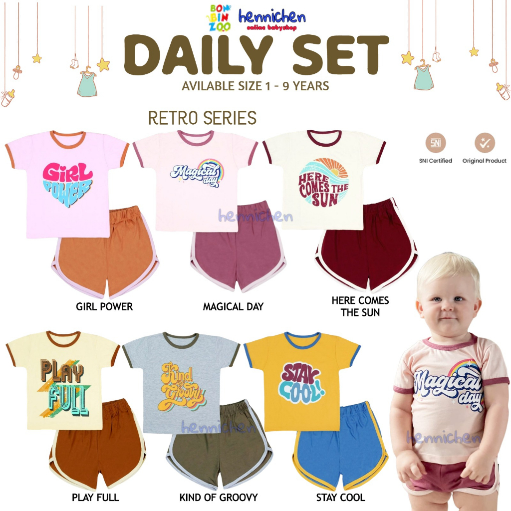 Bonbinzoo Daily Retro 4-9 Tahun Setelan Retro Anak Perempuan dan Laki Laki