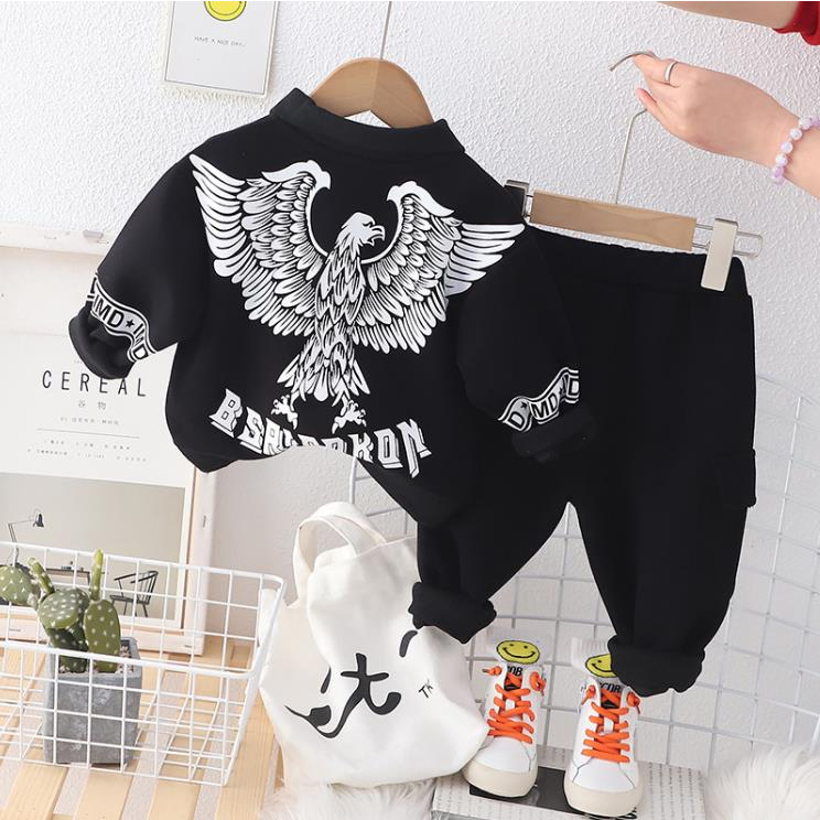 Setelan baju anak lakilaki lengan panjang usia 6 bulan - 5 tahun motif HURUF B PUTIH &amp; HITAM import