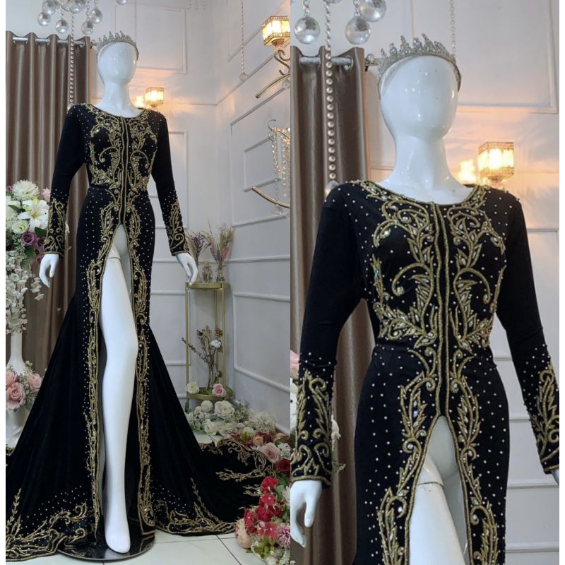 GAUN PENGANTIN BELUDRU BEREKOR  MEWAH MURAH MODERN//BAJU ADAT JAWA//MINANG//KEBAYA