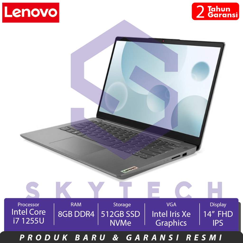 LAPTOP LENOVO IDEAPAD 3 14IAU7 5QID INTEL CORE i7 1255U RAM 8GB SSD 512GB WINDOWS 11 OHS 82RJ005QID