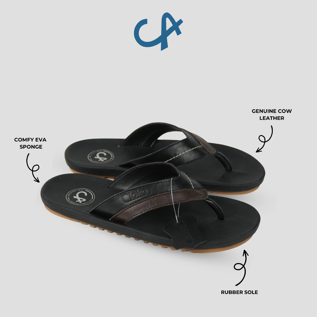 Sandal Pria Kulit Sapi Jepit Santai Kasual Distro Sendal Cowok Leather Genuine Flipflops Casual Original Kekinian - Cloka Darryn