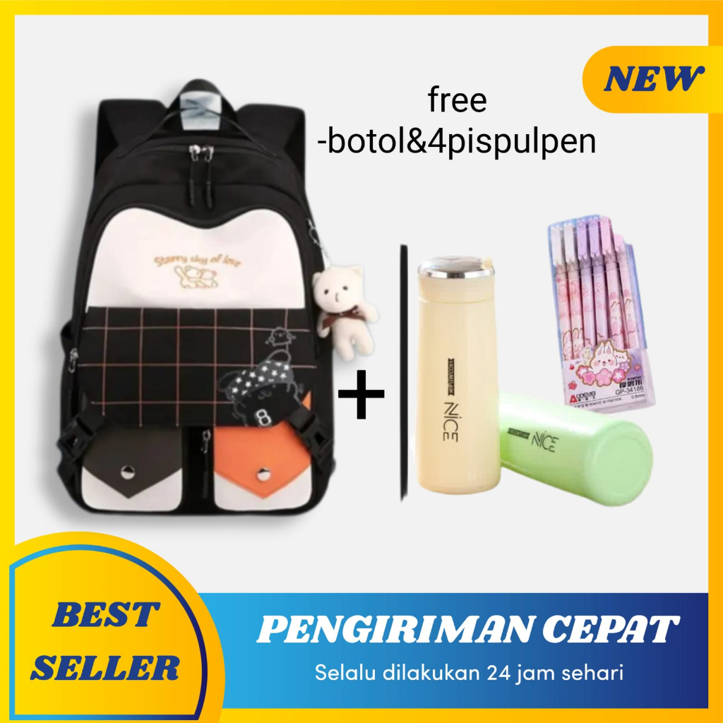 OLSHOPGROSIRBANDUNG-Tas Ransel Wanita Motif BERUANG Korean Style Backpack Sekolah Perempuan Stylish - 2023