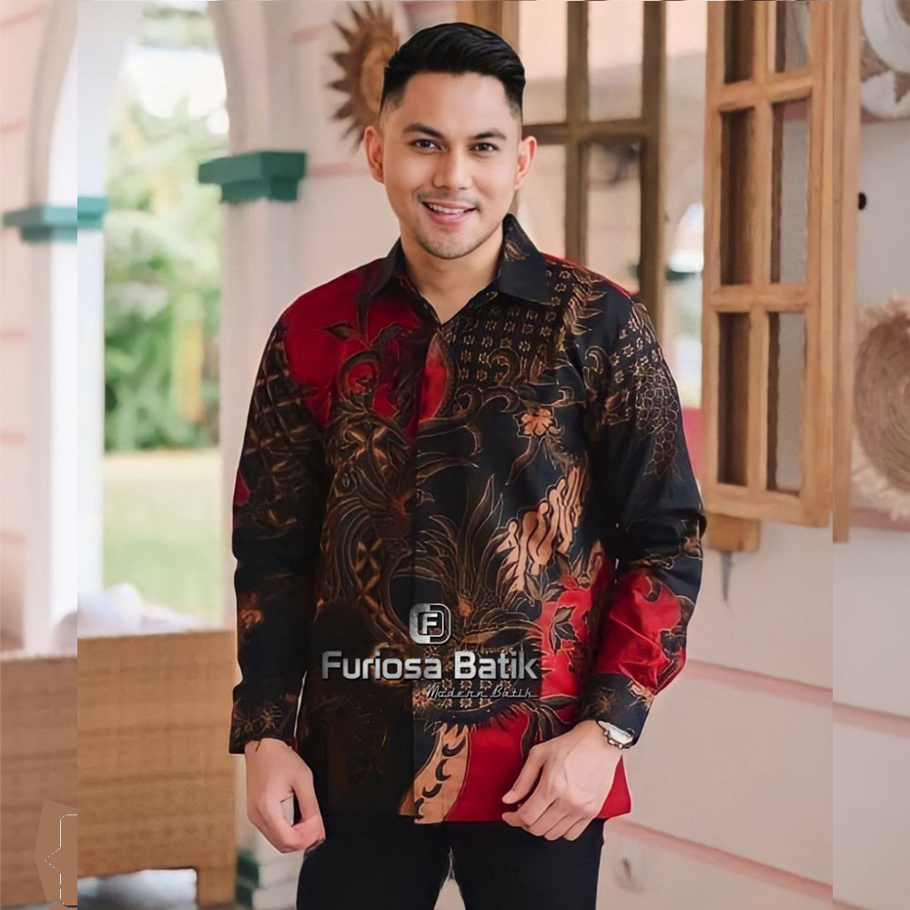 Kemeja Batik KATE IJO Pria Reguler Fit Lengan Panjang Modern Ori dasar hitam UKURAN M L XL XXL