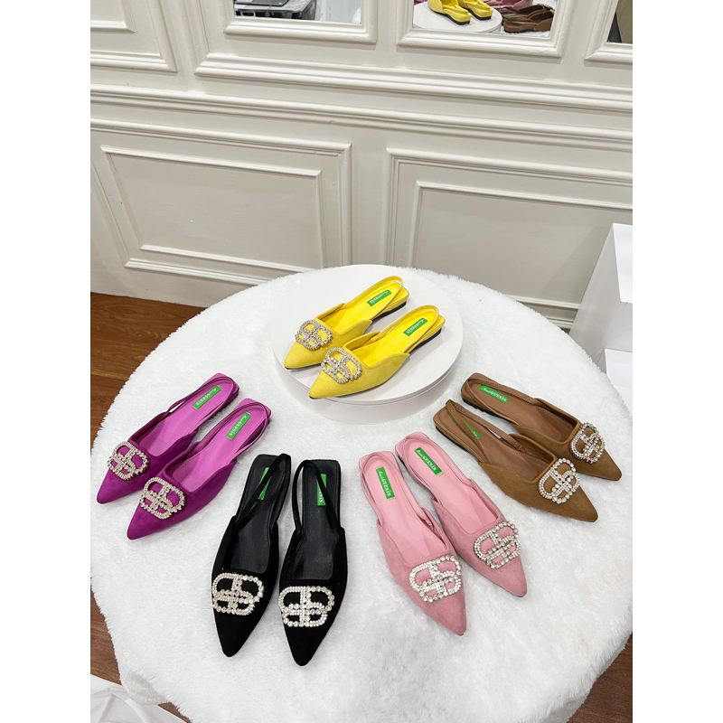 sepatu flat shoes wanita terbaru kekinian pesta import premium Maude Guesis 2 cm bahan suede