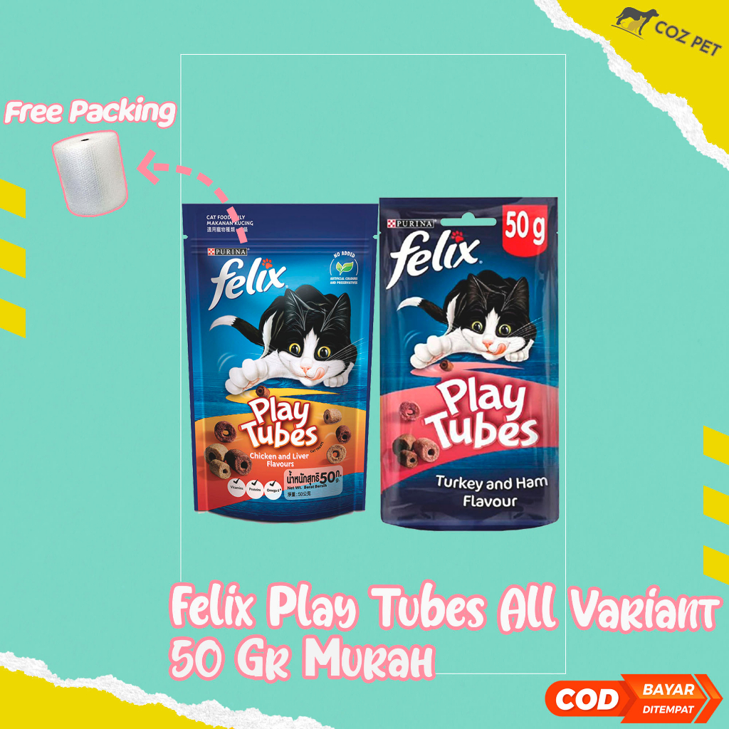 Cemilan Kucing Felix Play Tubes 50g PURINA Cat Food Cemilan Kering Kucing Snack Expired Juli