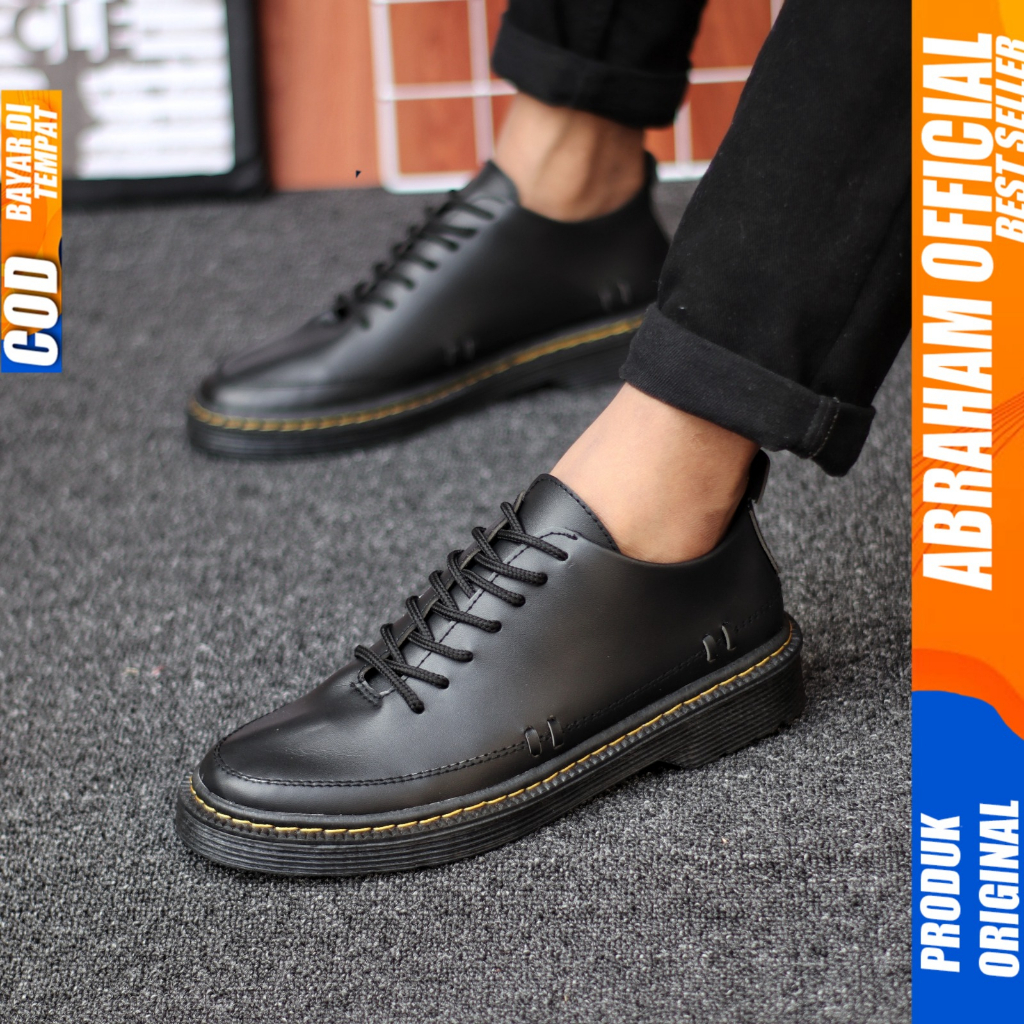 Sepatu Formal Pantofel Tali Hitam Casual Docmart Low Boot Pria Kerja Hitam Abraham