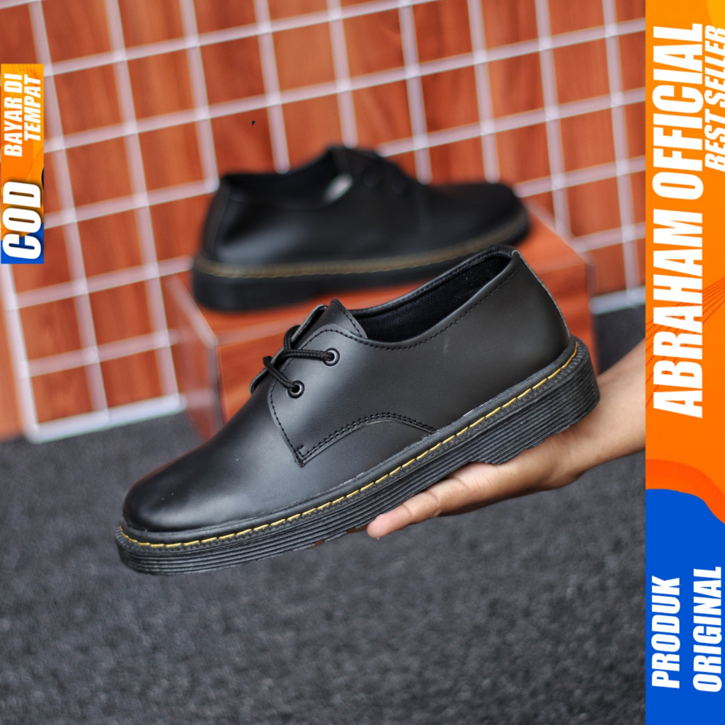 Sepatu Formal Pantofel Tali Hitam Casual Docmart Low Boot Pria Kerja Hitam Abraham