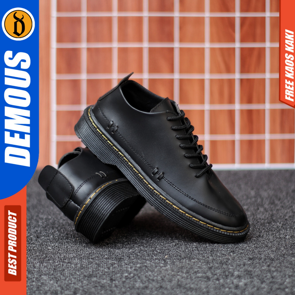 DEMOUS KUSHINA - Sepatu Pria Docmart Pantofel Low Boots Formal Hitam Kulit Pu