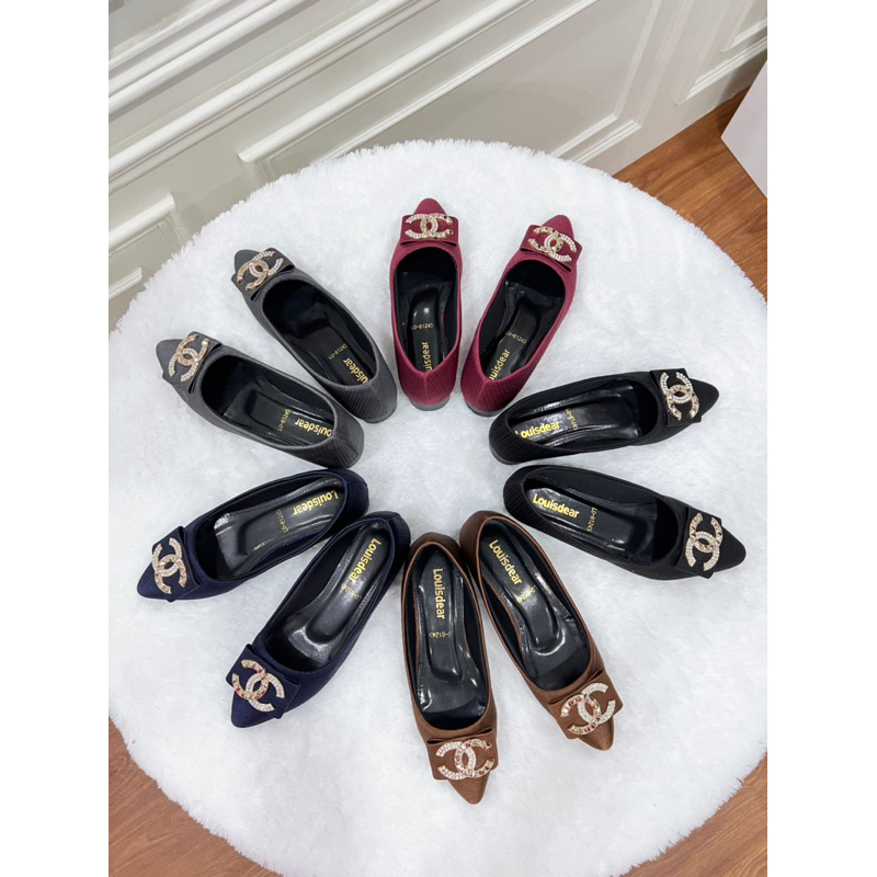 sepatu flat shoes wanita terbaru pesta LOUISDEAR sepatu flat heel 2 cm bahan satin B21