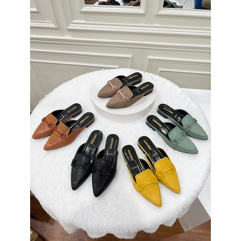 sepatu flat shoes wanita terbaru pesta LOUISDEAR sendal tapak 2 cm bahan kulit B142