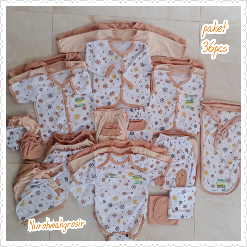 36Pcs, Paket Lahiran Setelan Baju Bayi Celana Bayi Baru Lahir Seri Coklat