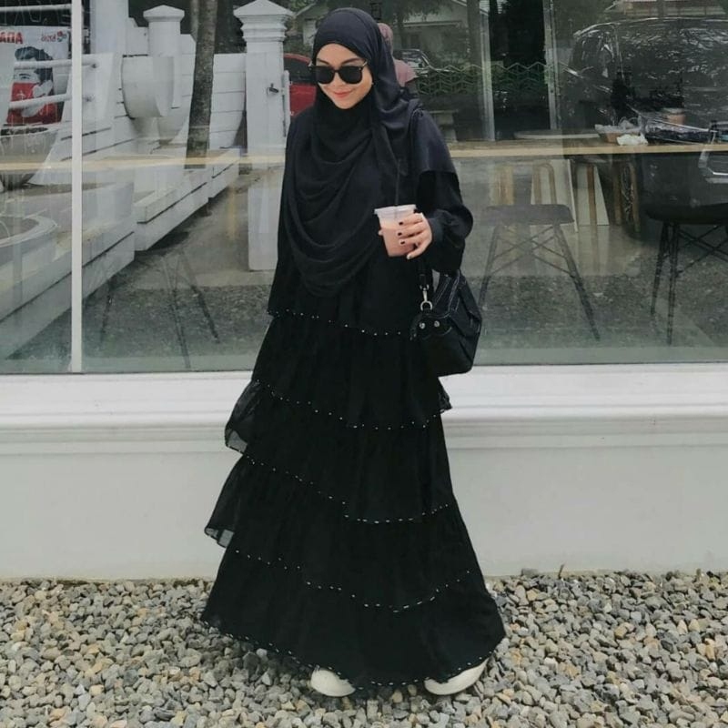 promo rumpuk sifon-murah gamis turkey-jubah turkey- busana muslim - abaya remaja terbaru-abaya arab kekinian-abaya turki terbaru-motif garis hitam tengah(AZ57)
