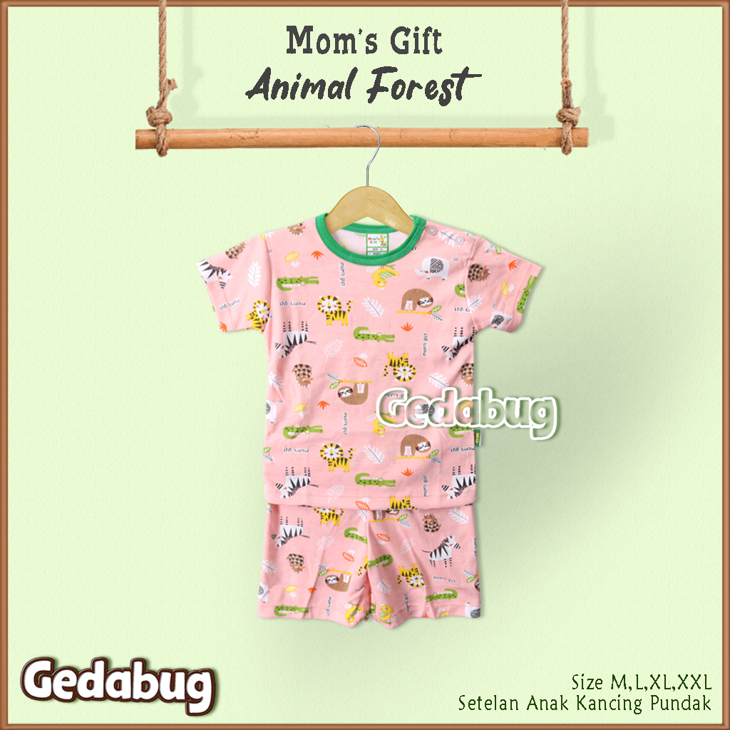 Setelan Kaos Anak Mom's Gift Animal Forest PENDEK | Setelan Baju bermain Anak Moms Gift | Gedabug